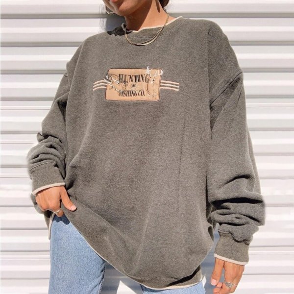 Vintage Print Crew Neck Casual Sweatshirt
