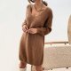 Baggy Coffee Plain Mini Sweater Dress